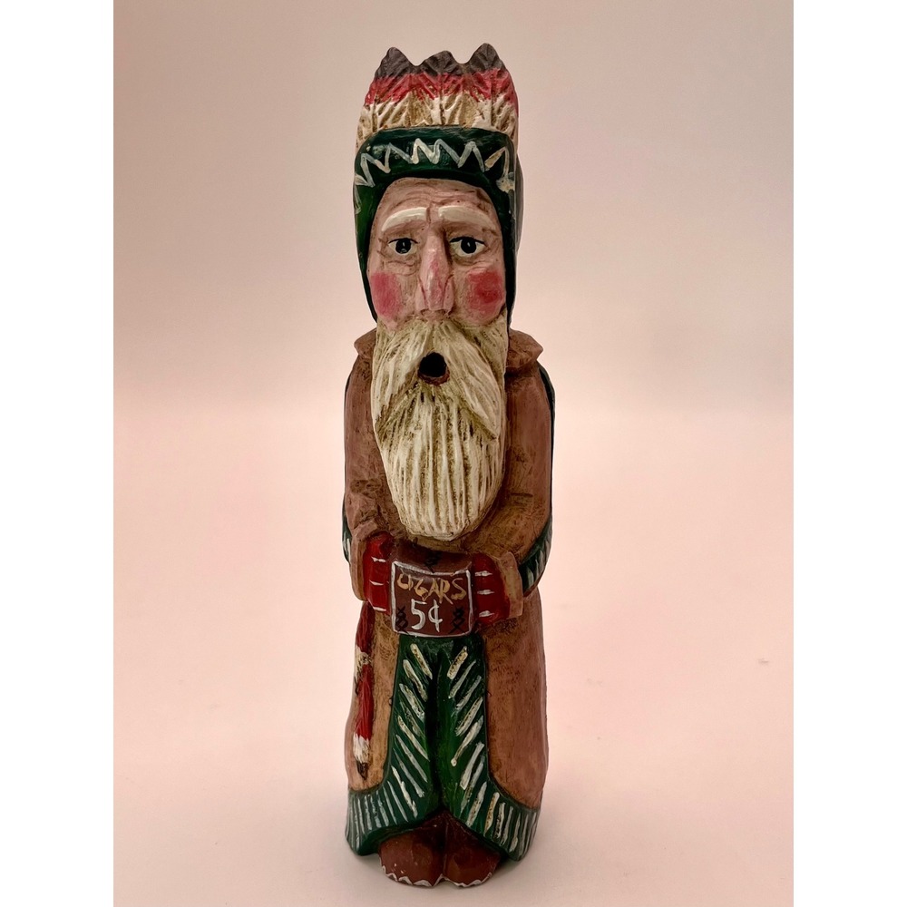 Hand Carved Wooden Cigar Store Figure Folk Art Statue 6" Rustic Decor Christmas
